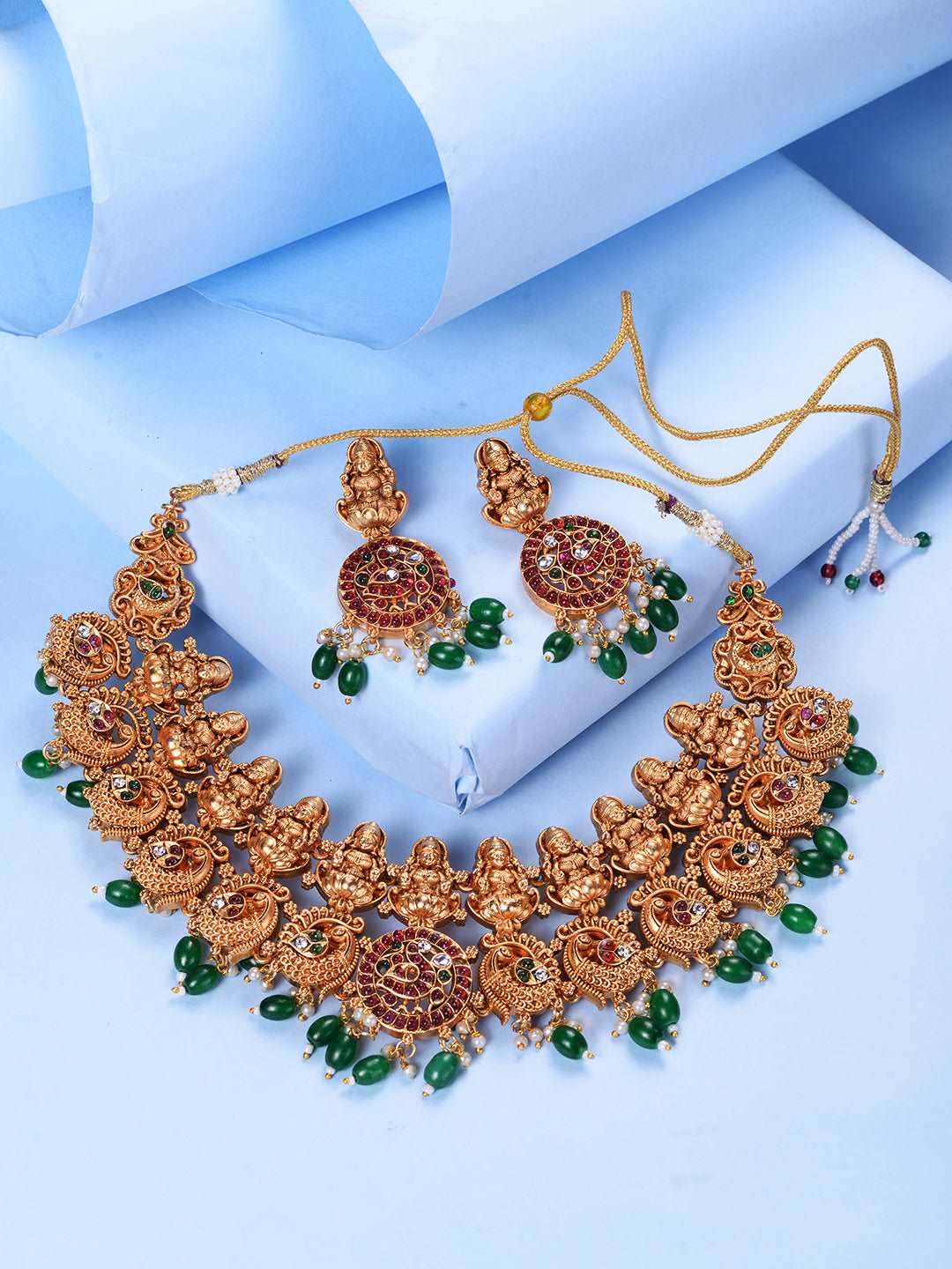 Gold Plated Kemp stone Studded Peacock Motif Temple Bridal Choker Jewellery Set, zaveri pearls, sale price rs, sale price, sale gold plated, sale gold, sale, rubans, ring, regular price, priy